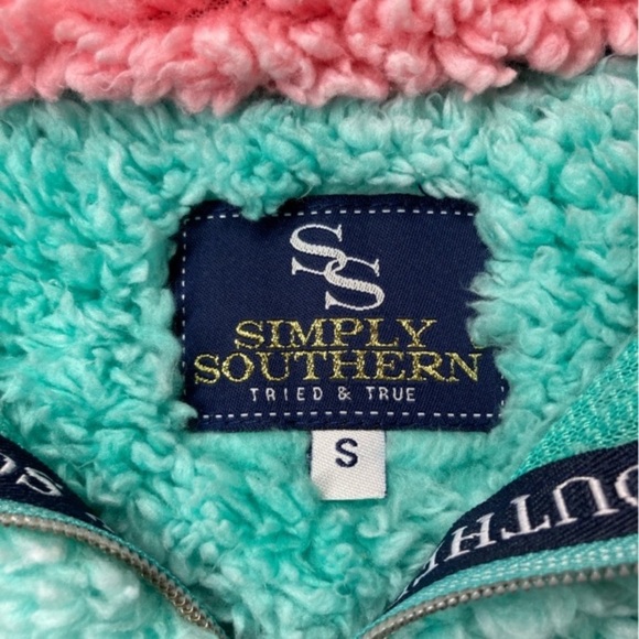 Simple Southern Sea Glass Teal & Pink Oversized Pullover Sherpa Small - Picture 3 of 4